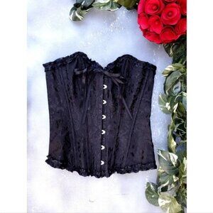 Whimsygoth Corset Black Strapless Lace Up Victorian Edwardian Under Bustier